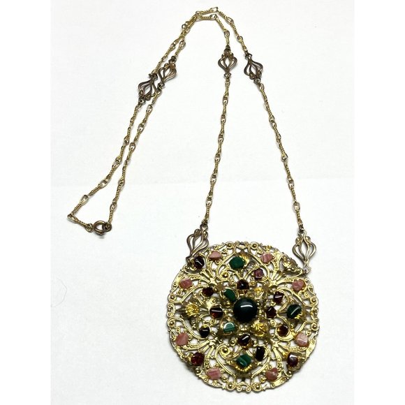Vintage large stone pendant necklace
